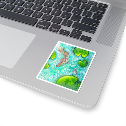 Tranquil Koi Pond Kiss-Cut Stickers | Water Lily Aesthetic Decor, Vibrant Laptop Art, Nature Lovers Gifts, Home Office Style