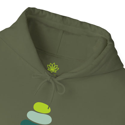 Serene Stacked Stones Hoodie, Unisex Sweatshirt for Mindfulness, Cozy Layer for Relaxation, Gift for Yoga Lovers, Perfect for Meditation