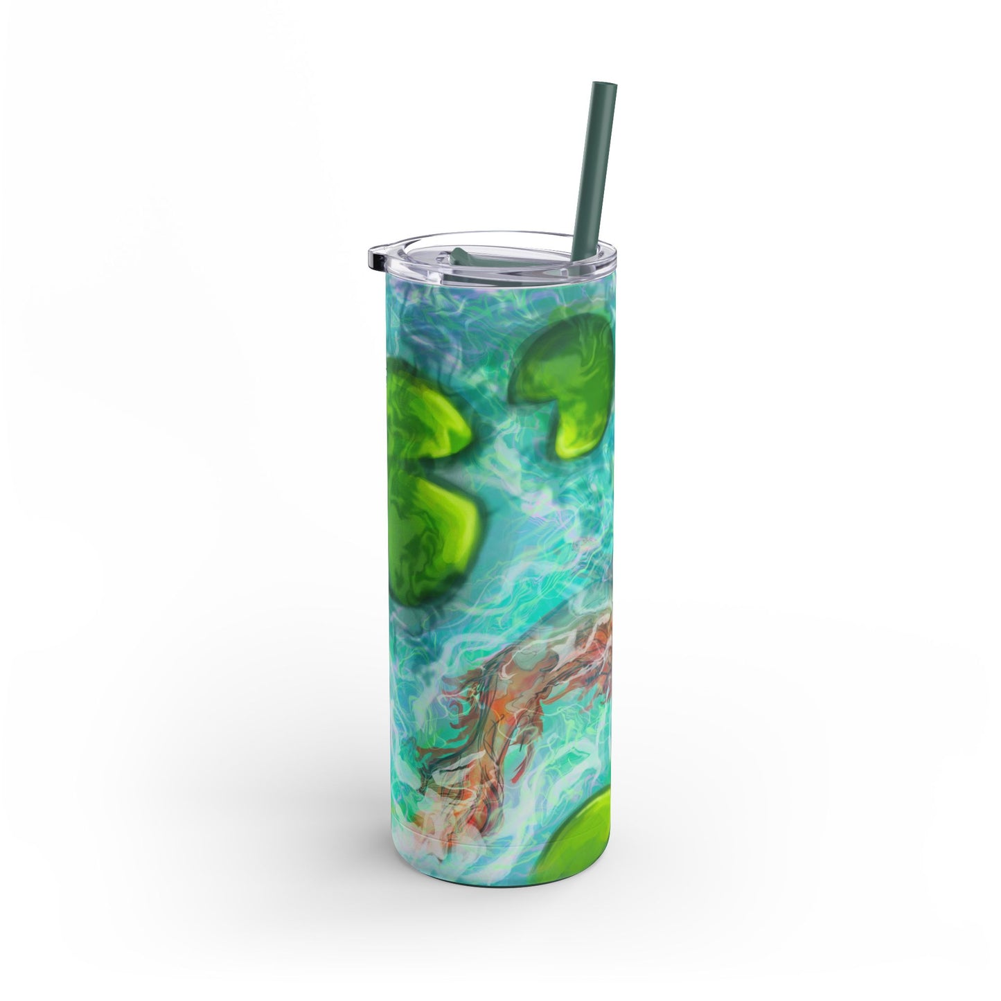 Skinny Tumbler with Abstract Water Design, Eco-Friendly Drinkware, Cool Gift for Her, Summer Vibes, Home & Office Decor, Lily Pads, Fish Pond