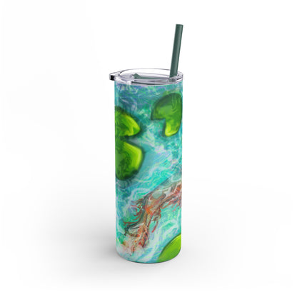 Skinny Tumbler with Abstract Water Design, Eco-Friendly Drinkware, Cool Gift for Her, Summer Vibes, Home & Office Decor, Lily Pads, Fish Pond