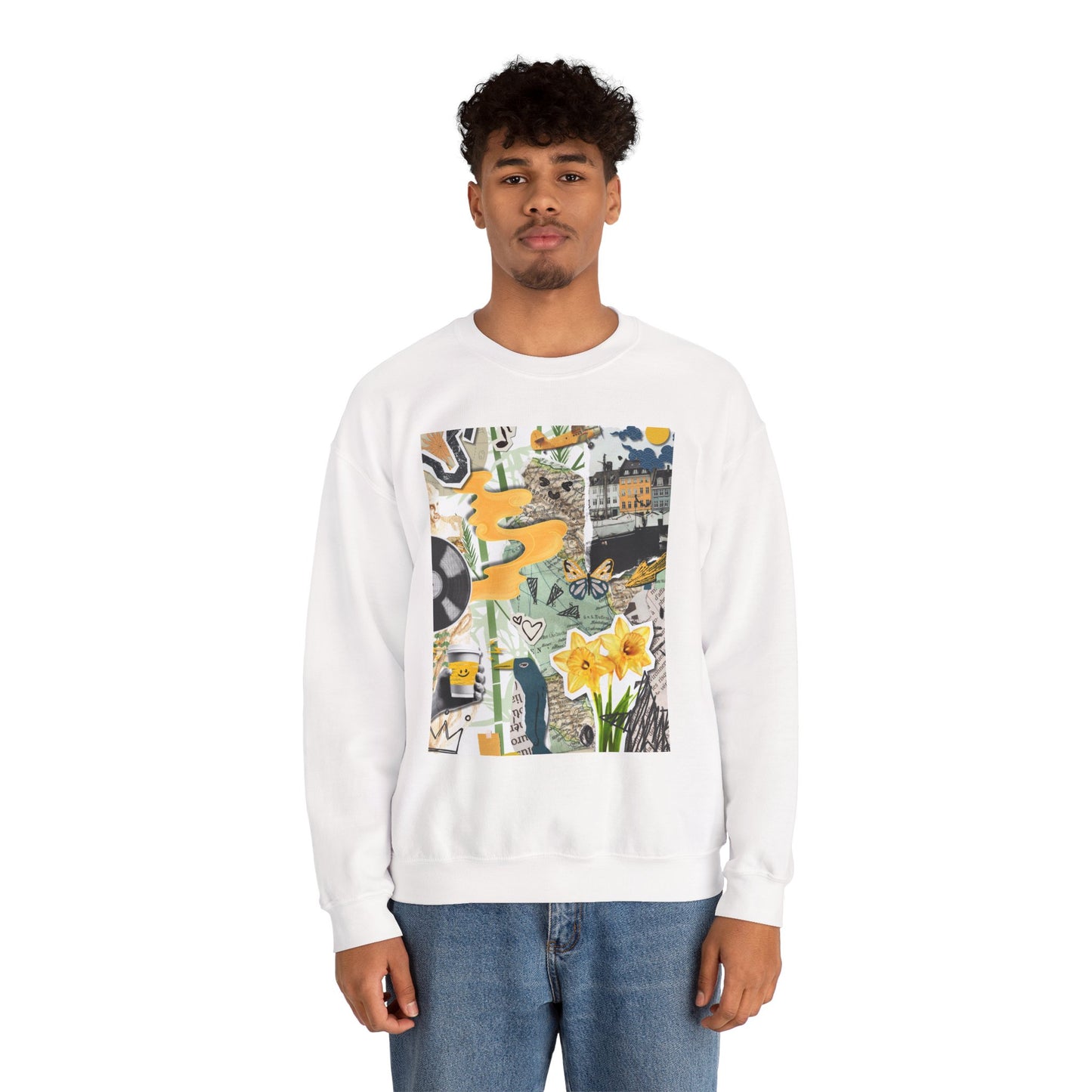 Vibrant Art Sweatshirt for Creatives, Cozy Fall Layering, Gift for Artists, Unique Graphic Pullovers, Casual Everyday Wear, Abstract, Vintage, Collage, Crewneck, Cool Hoodies