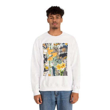 Vibrant Art Sweatshirt for Creatives, Cozy Fall Layering, Gift for Artists, Unique Graphic Pullovers, Casual Everyday Wear, Abstract, Vintage, Collage, Crewneck, Cool Hoodies