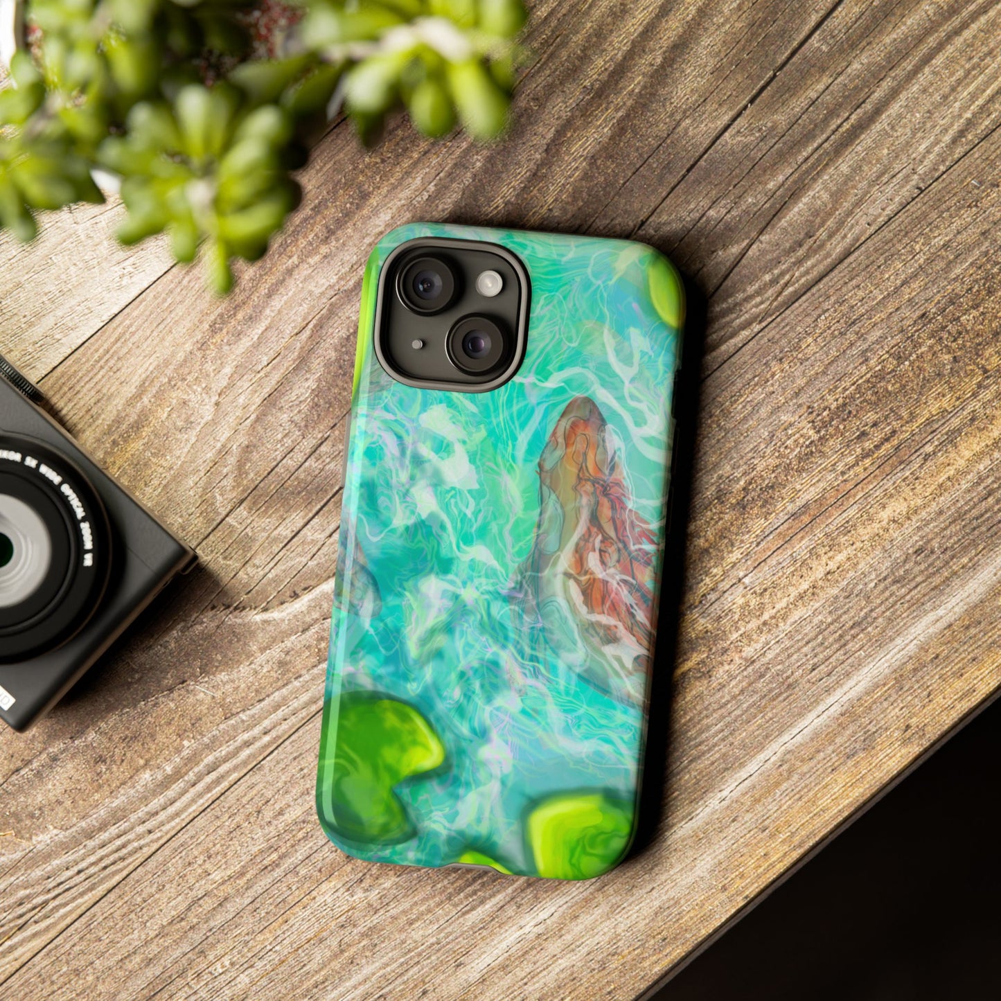 Watercolor Phone Case, Nature Lover Gift, Tough Phone Cover, Phone Accessory, Unique Design for Spring/Summer, Lily Pad, Fish Pond