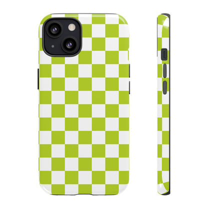 Lively Checker Pattern Phone Case | Tough Cases, Green Checkered Design, Unique Cell Phone Cover, Trendy Accessory, Gift Idea