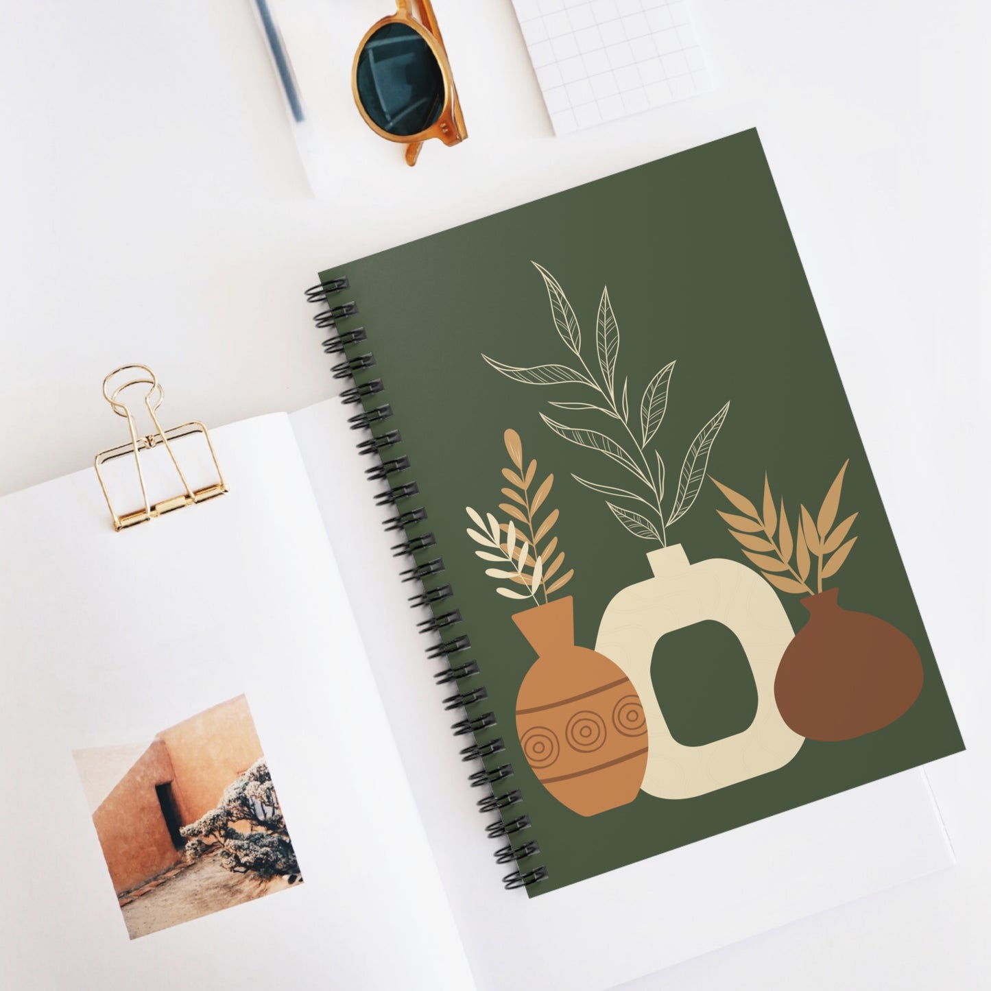 Boho Floral Spiral Notebook, Eco-Friendly Journal for Note-Taking, Sketching, Gift for Writers, Students, Housewarming Decor