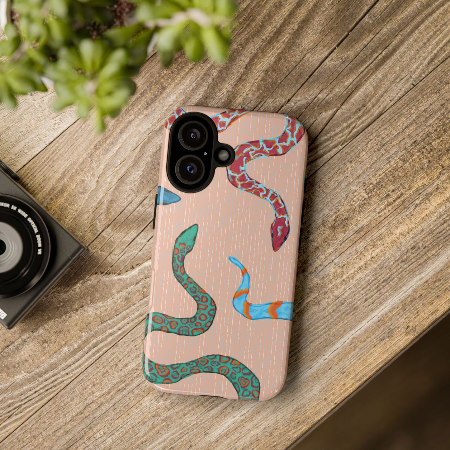 Colorful Snake Phone Case, Tough Phone Case, Unique Phone Cover, Animal Print Case, Gifts for Her, Trendy Accessories