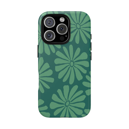 Stylish iPhone Case, Floral Phone Cover, Tough Phone Cases, Green Daisy Design, Unique Gift for Her, Spring Accessories