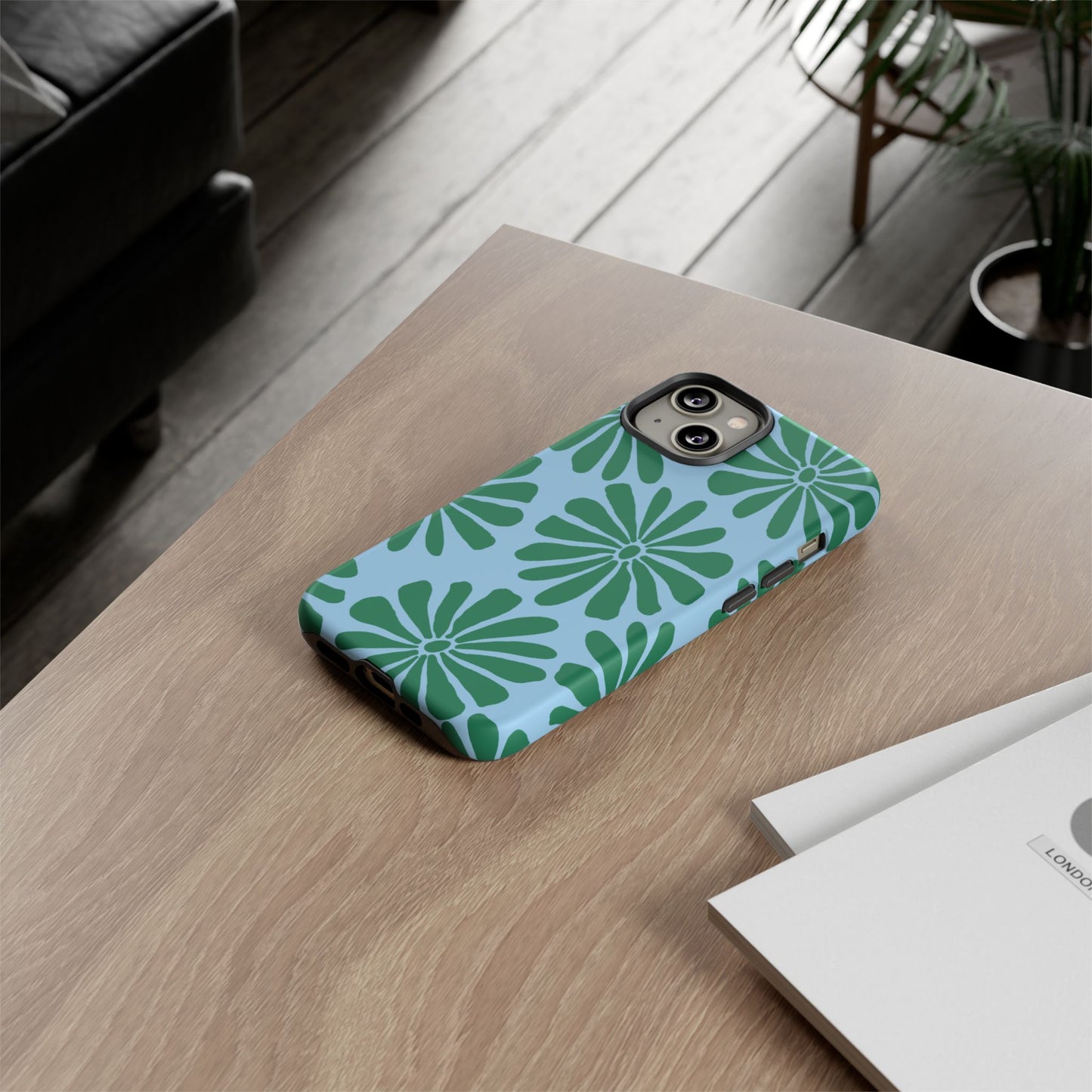 Stylish iPhone Case, Floral Phone Cover, Tough Phone Cases, Green Daisy Design, Unique Gift for Her, Spring Accessories