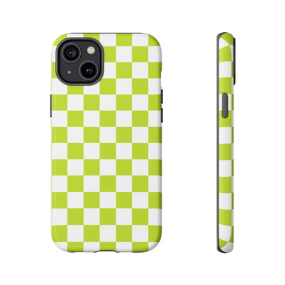 Lively Checker Pattern Phone Case | Tough Cases, Green Checkered Design, Unique Cell Phone Cover, Trendy Accessory, Gift Idea
