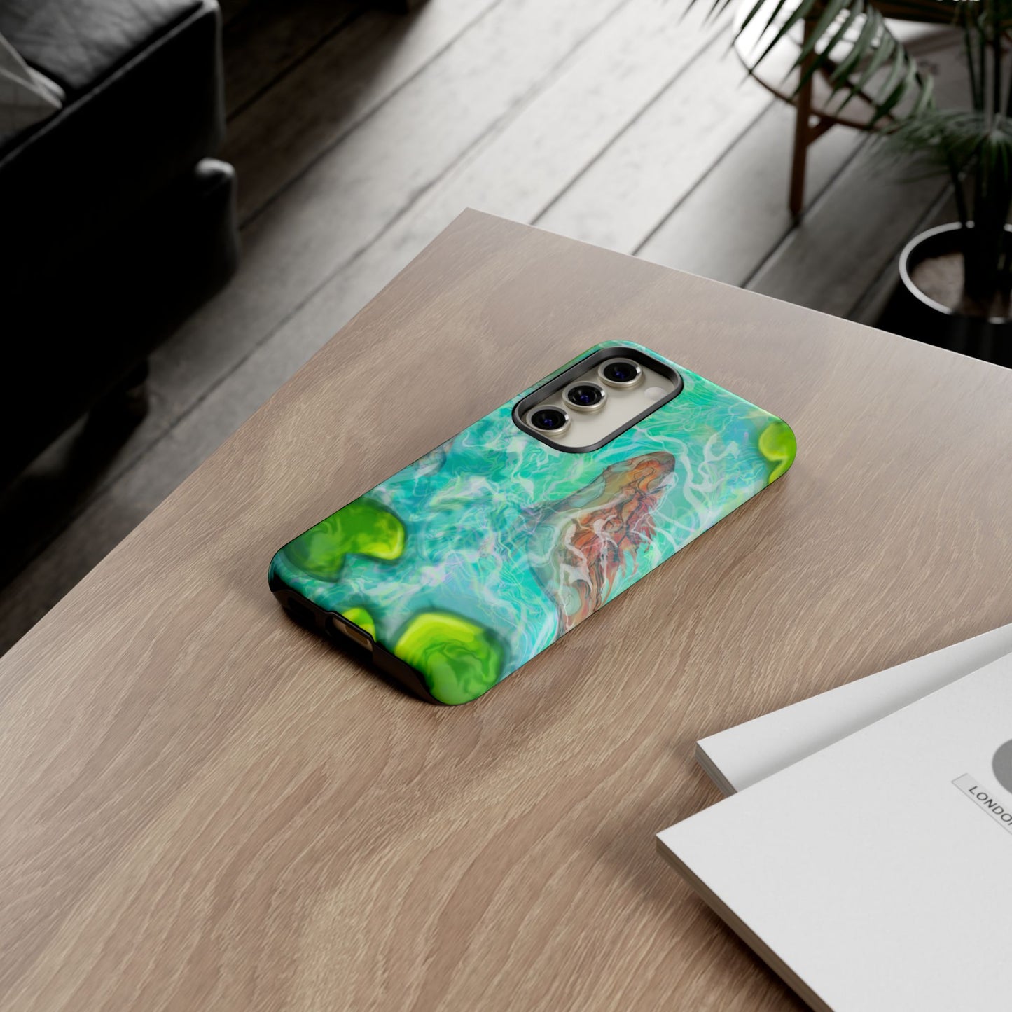 Watercolor Phone Case, Nature Lover Gift, Tough Phone Cover, Phone Accessory, Unique Design for Spring/Summer, Lily Pad, Fish Pond