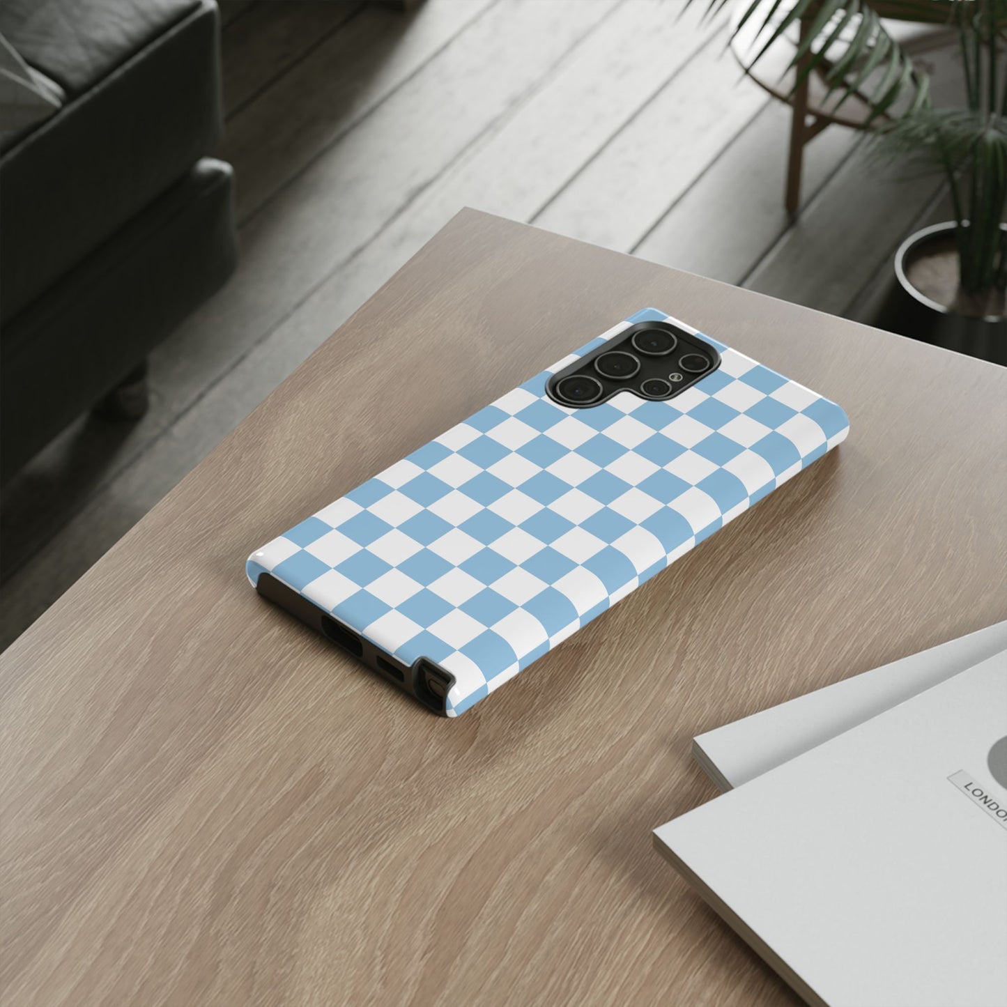 Blue Checkered Phone Case, Tough Phone Cover, Stylish Mobile Protector, Unique Gift for Him/Her, Trendy Accessories for Holidays