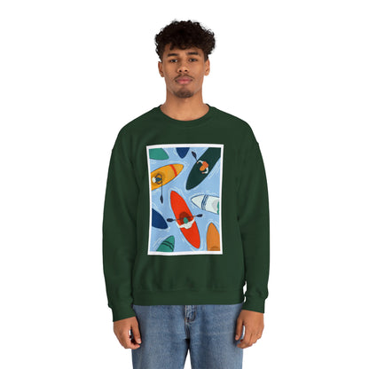 Colorful Kayak Print Crewneck Sweatshirt, Cozy Unisex Pullover, Perfect for Outdoor Lovers, Kayaking Gift, Summer Vibes, Artsy Crewneck, Comfy Pullover, Funky, Quirky Art