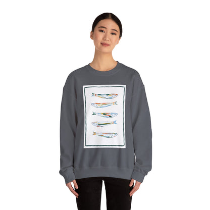 Row of Funky Fish Design Crewneck Sweatshirt - Cozy Unisex Apparel, Perfect for Fishing Lovers, Gift for Nature Enthusiasts, Casual Wear, Artsy Crewnecks, Quirky Fish, Fun Art, Comfy Sweatshirts