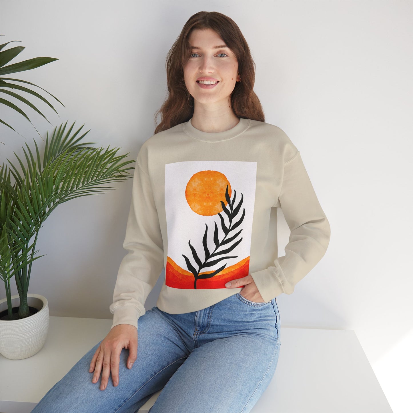 Bohemian Sun & Leaf Crewneck Sweatshirt, Cozy Unisex Sweatshirt, Nature-Inspired Apparel, Fall Fashion, Gift for Nature Lovers