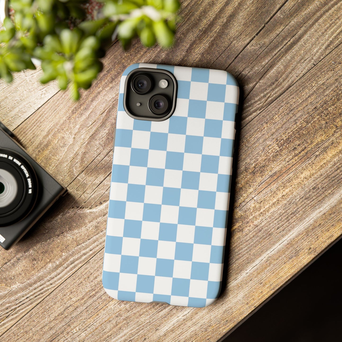 Blue Checkered Phone Case, Tough Phone Cover, Stylish Mobile Protector, Unique Gift for Him/Her, Trendy Accessories for Holidays