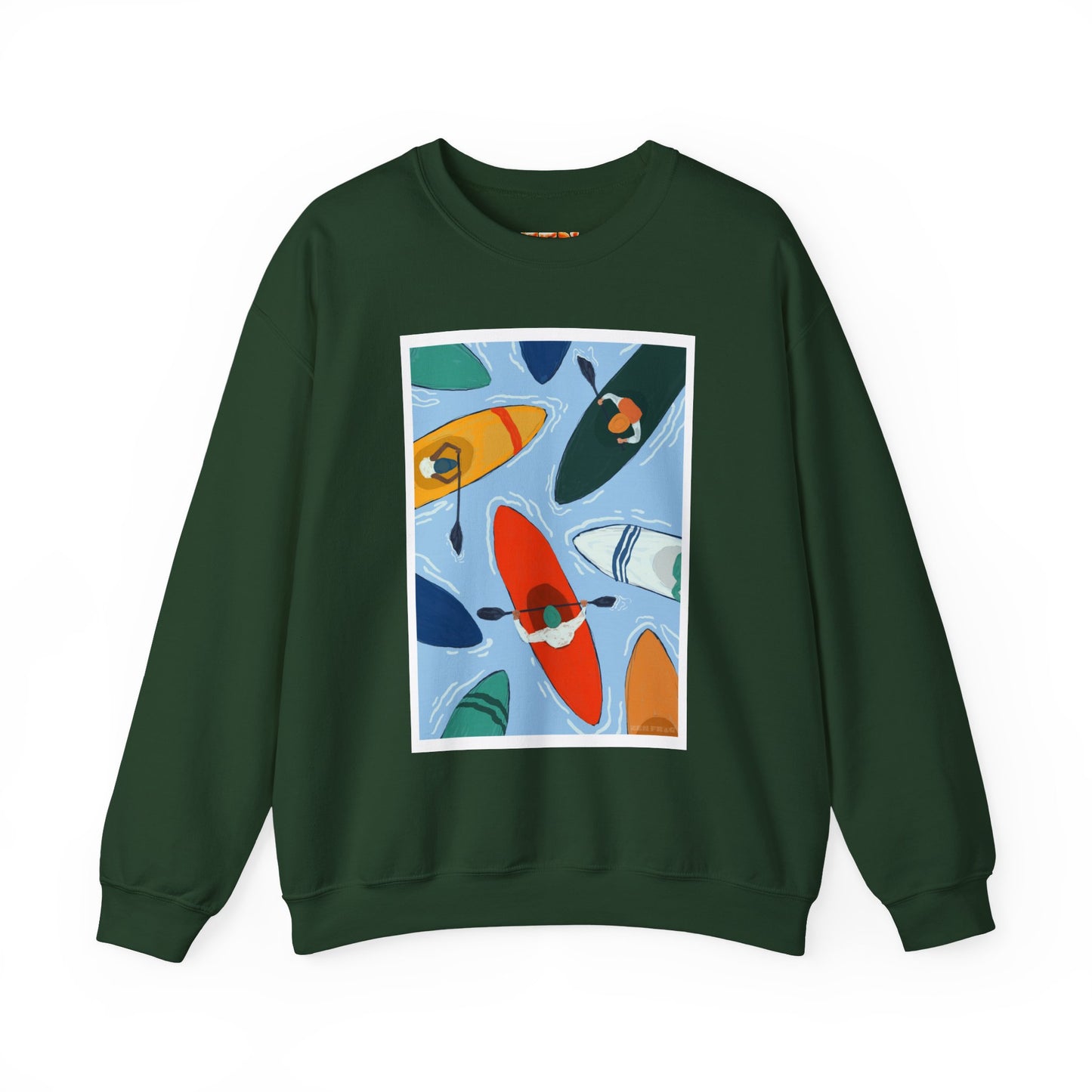 Colorful Kayak Print Crewneck Sweatshirt, Cozy Unisex Pullover, Perfect for Outdoor Lovers, Kayaking Gift, Summer Vibes, Artsy Crewneck, Comfy Pullover, Funky, Quirky Art