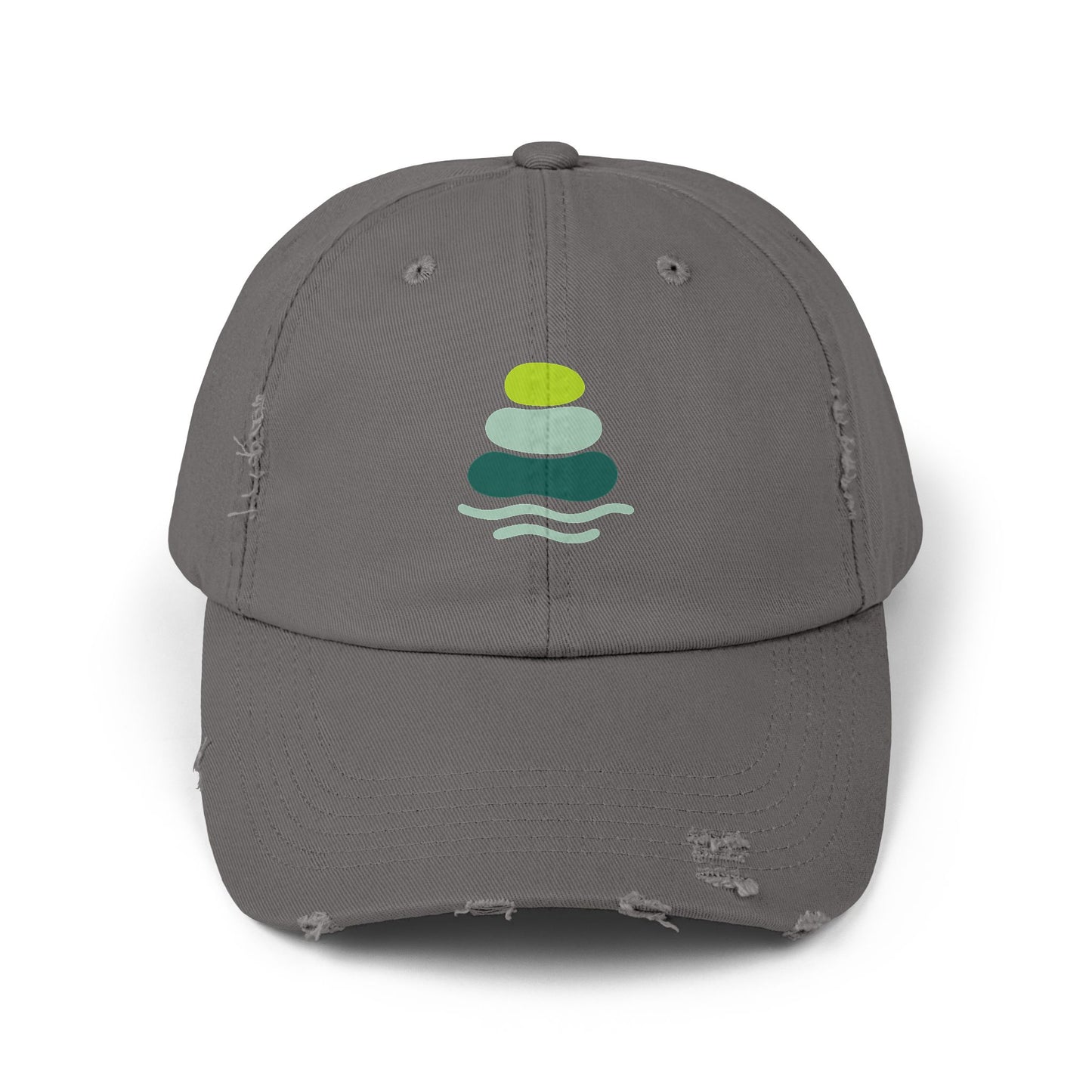 Relaxed Unisex Distressed Cap with Peaceful Stone Design, Casual Hat for Nature Lovers, Summer Accessory, Gift for Her/Him, Outdoor Wear, Serene, Mindfulness Gifts