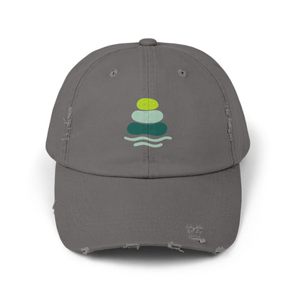 Relaxed Unisex Distressed Cap with Peaceful Stone Design, Casual Hat for Nature Lovers, Summer Accessory, Gift for Her/Him, Outdoor Wear, Serene, Mindfulness Gifts