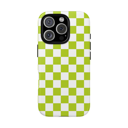 Lively Checker Pattern Phone Case | Tough Cases, Green Checkered Design, Unique Cell Phone Cover, Trendy Accessory, Gift Idea