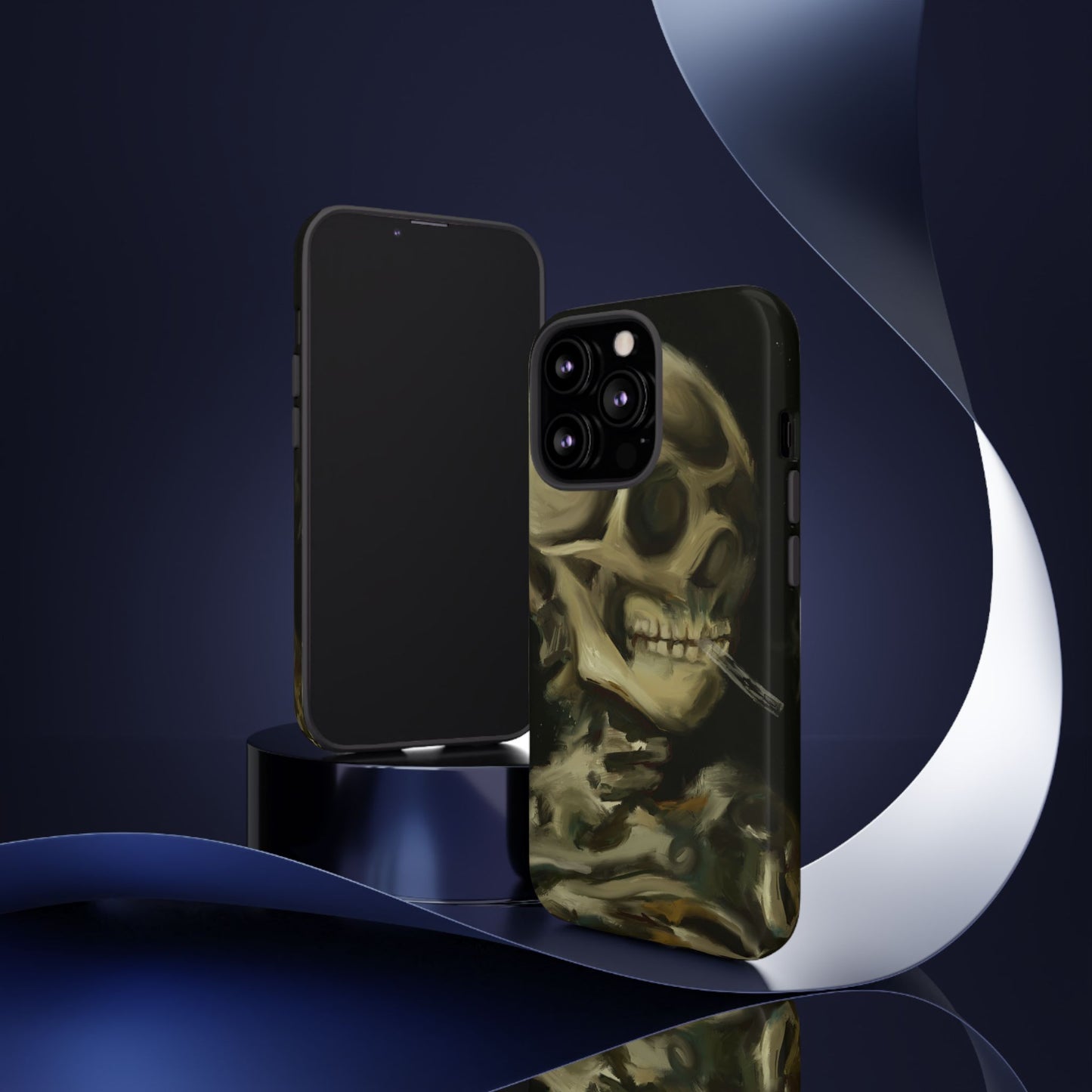 Skull Phone Case - Tough Cases, Macabre Style, Unique Accessories, Perfect for Halloween, Gothic Decor, Edgy Gift Idea | Van Gogh Reimagined, Abstract Twist on  Van Gogh's Skeleton with Burning Cigarette