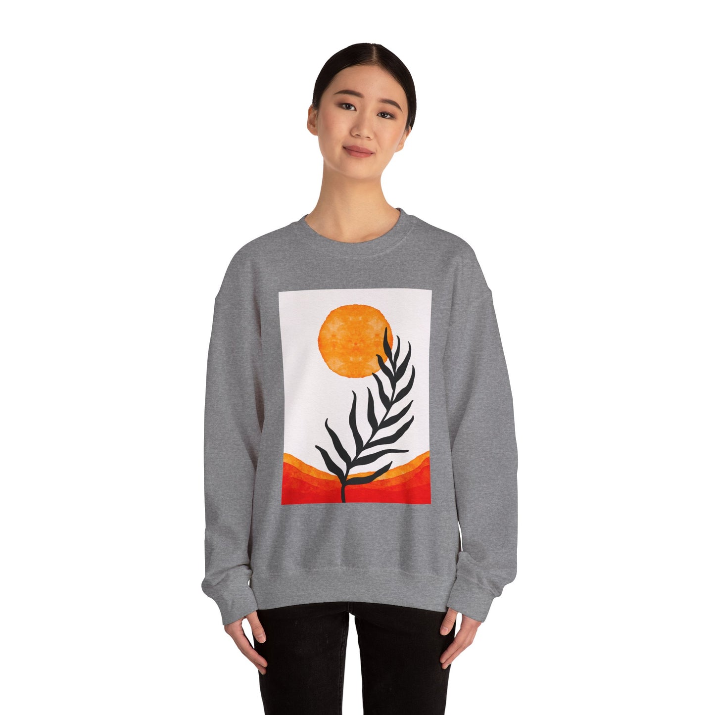 Bohemian Sun & Leaf Crewneck Sweatshirt, Cozy Unisex Sweatshirt, Nature-Inspired Apparel, Fall Fashion, Gift for Nature Lovers