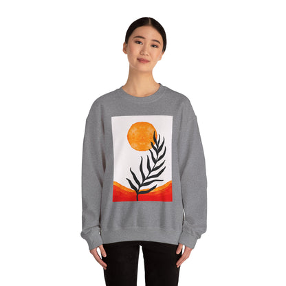 Bohemian Sun & Leaf Crewneck Sweatshirt, Cozy Unisex Sweatshirt, Nature-Inspired Apparel, Fall Fashion, Gift for Nature Lovers