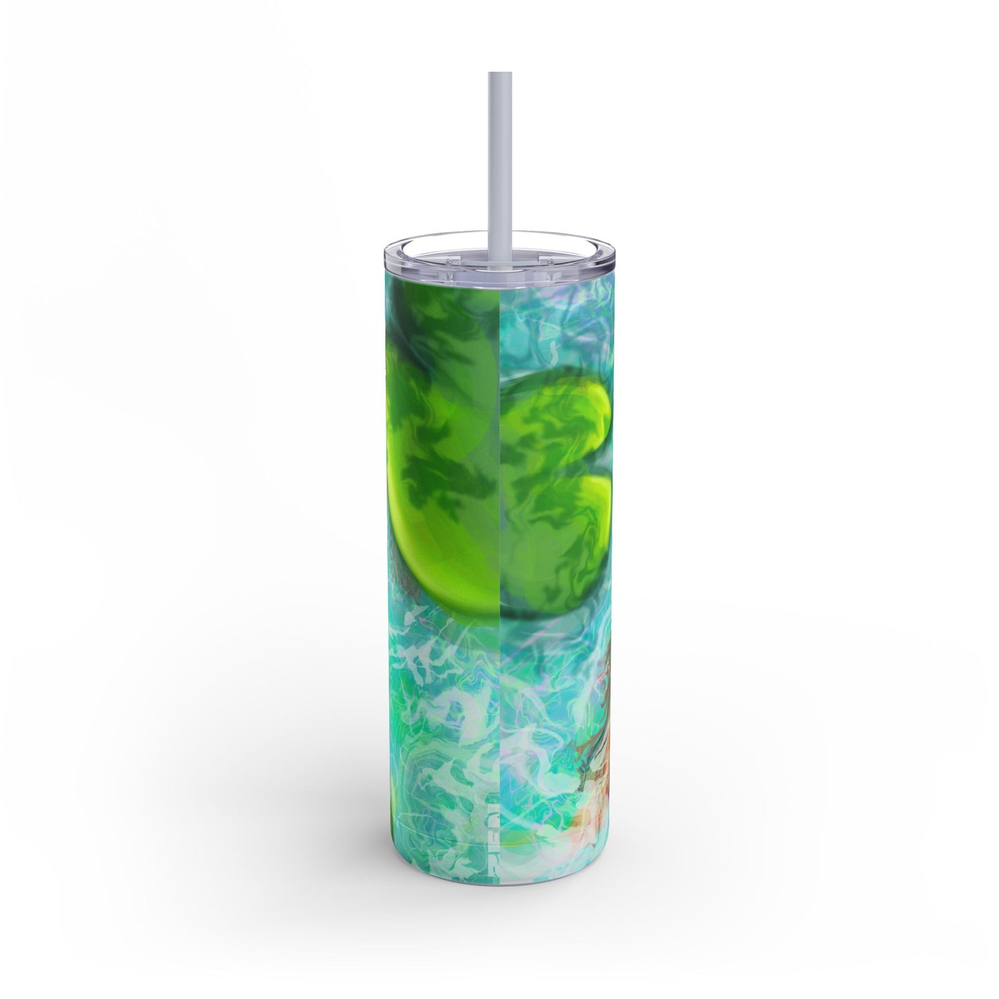 Skinny Tumbler with Abstract Water Design, Eco-Friendly Drinkware, Cool Gift for Her, Summer Vibes, Home & Office Decor, Lily Pads, Fish Pond