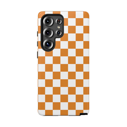 Orange Checkerboard Phone Case, Stylish Tough Cases for Protection, Gift for Friends, Trendy Cell Phone Accessories, Statement Tech Gear