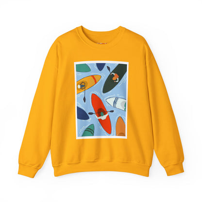 Colorful Kayak Print Crewneck Sweatshirt, Cozy Unisex Pullover, Perfect for Outdoor Lovers, Kayaking Gift, Summer Vibes, Artsy Crewneck, Comfy Pullover, Funky, Quirky Art
