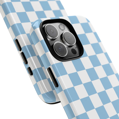 Blue Checkered Phone Case, Tough Phone Cover, Stylish Mobile Protector, Unique Gift for Him/Her, Trendy Accessories for Holidays