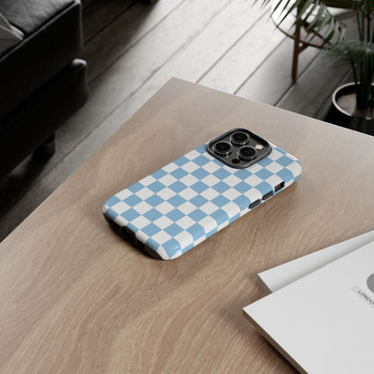 Blue Checkered Phone Case, Tough Phone Cover, Stylish Mobile Protector, Unique Gift for Him/Her, Trendy Accessories for Holidays