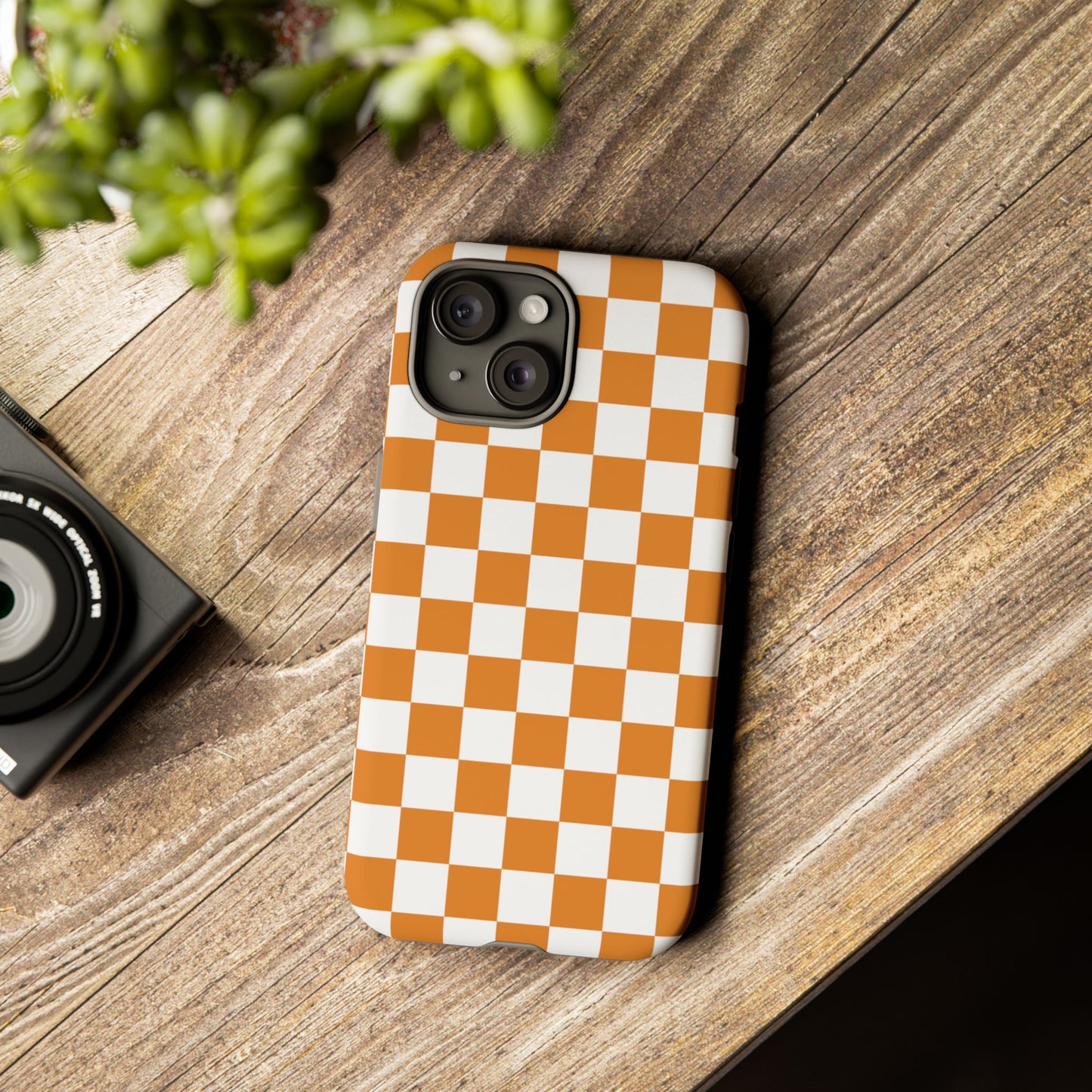 Orange Checkerboard Phone Case, Stylish Tough Cases for Protection, Gift for Friends, Trendy Cell Phone Accessories, Statement Tech Gear