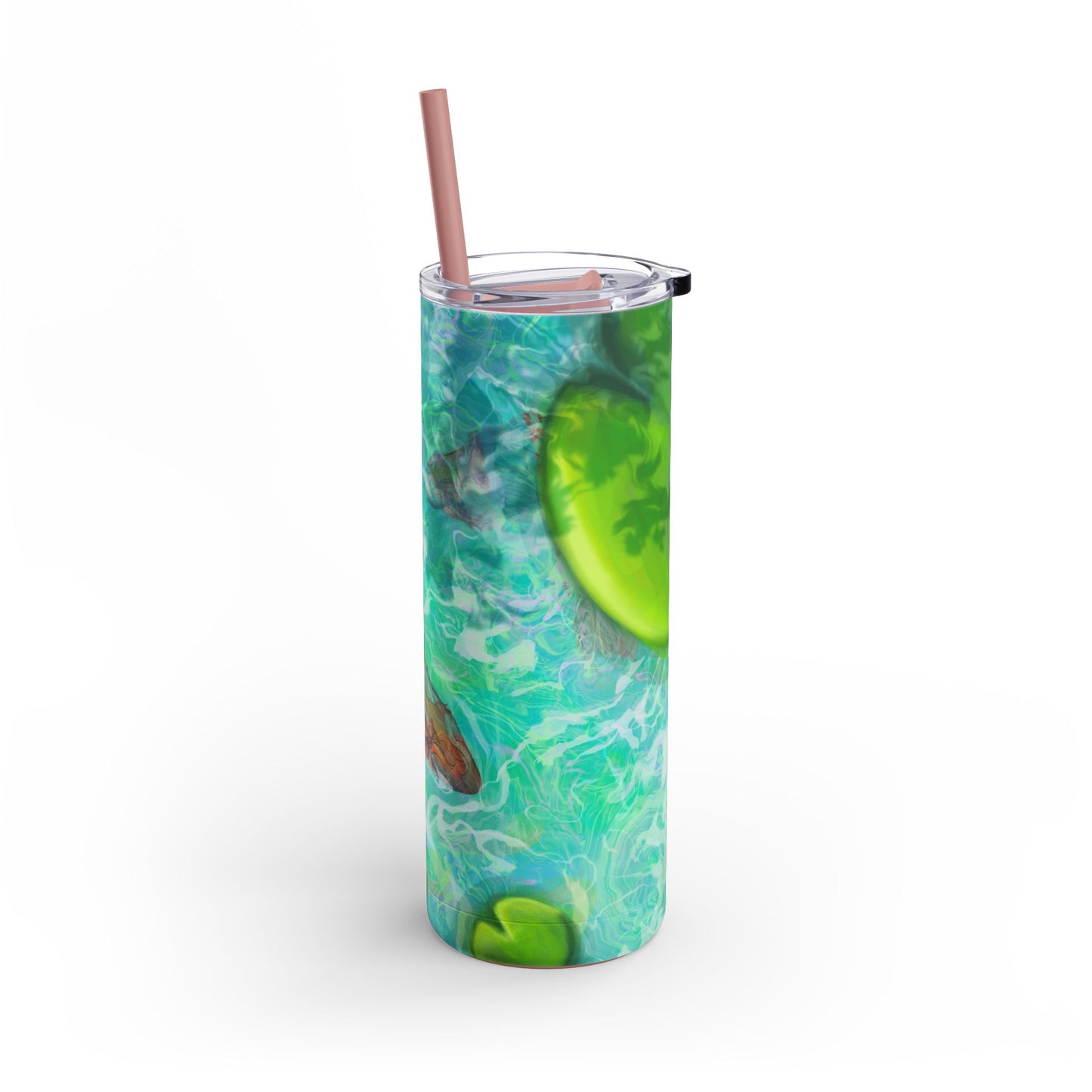 Skinny Tumbler with Abstract Water Design, Eco-Friendly Drinkware, Cool Gift for Her, Summer Vibes, Home & Office Decor, Lily Pads, Fish Pond