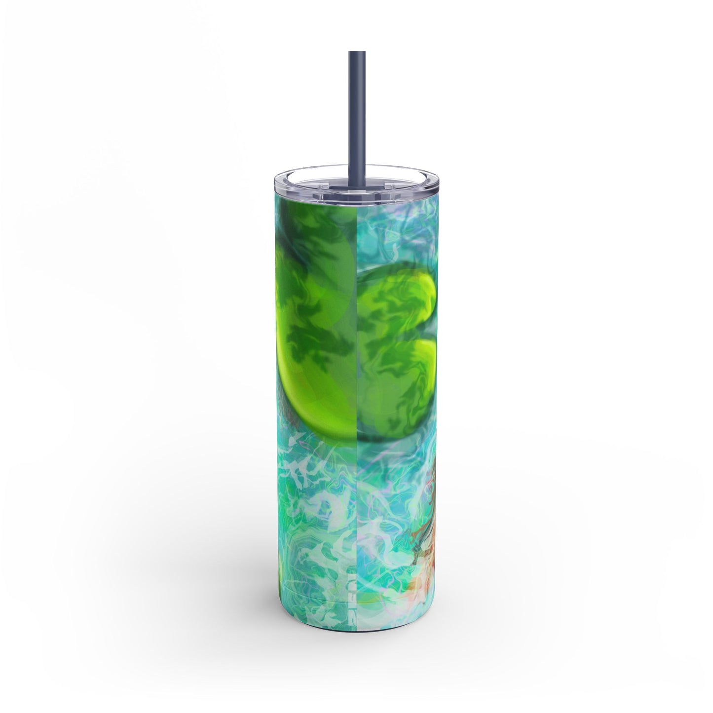 Skinny Tumbler with Abstract Water Design, Eco-Friendly Drinkware, Cool Gift for Her, Summer Vibes, Home & Office Decor, Lily Pads, Fish Pond
