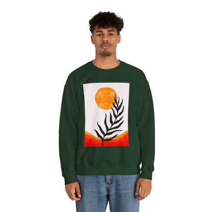 Bohemian Sun & Leaf Crewneck Sweatshirt, Cozy Unisex Sweatshirt, Nature-Inspired Apparel, Fall Fashion, Gift for Nature Lovers