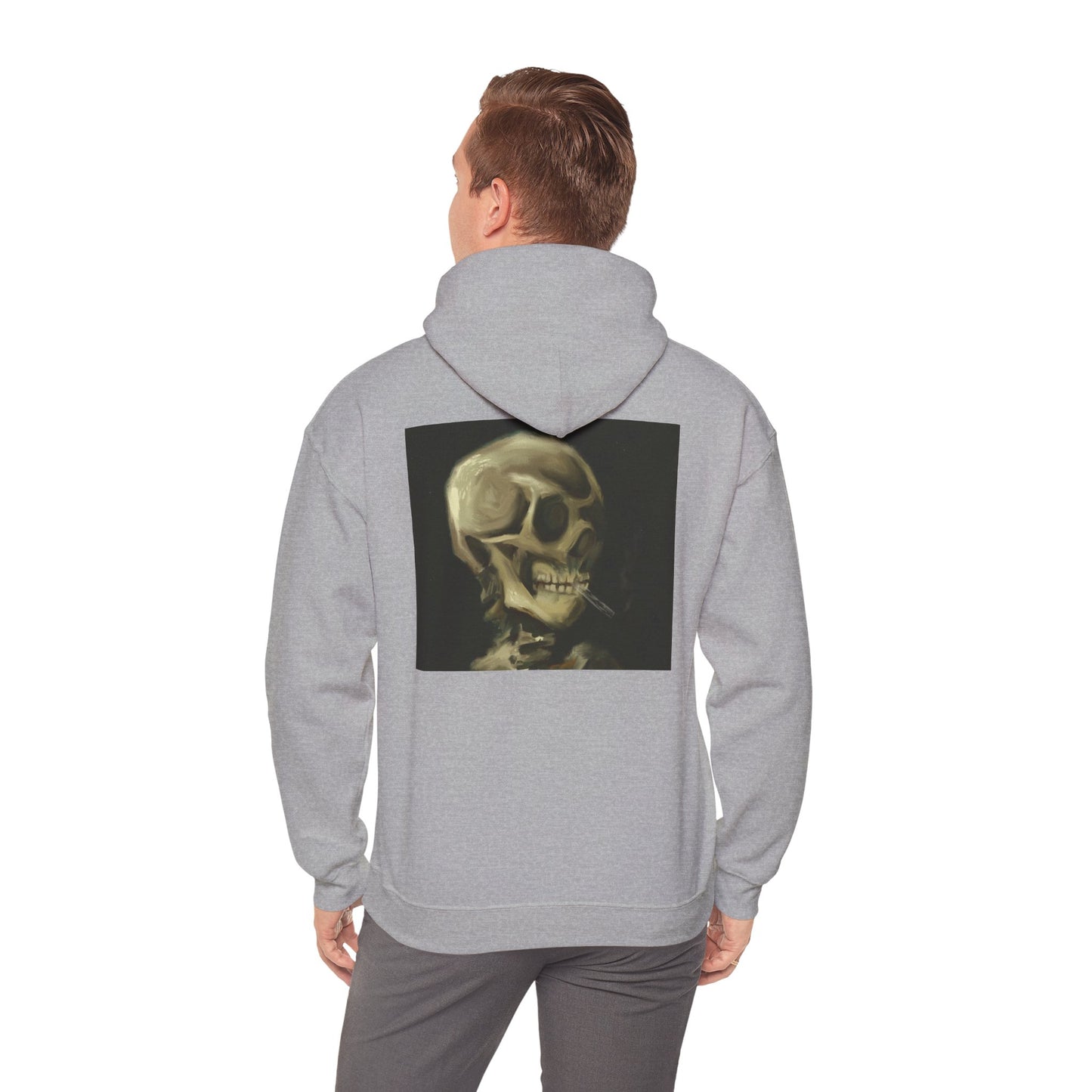 Unisex Heavy Blend™ Hooded Sweatshirt | Modern Twist on Van Gogh's classic Skeleton with Burning Cigarette, Reimagined in a bold, abstract style | Van Gogh Meets Modern Mood