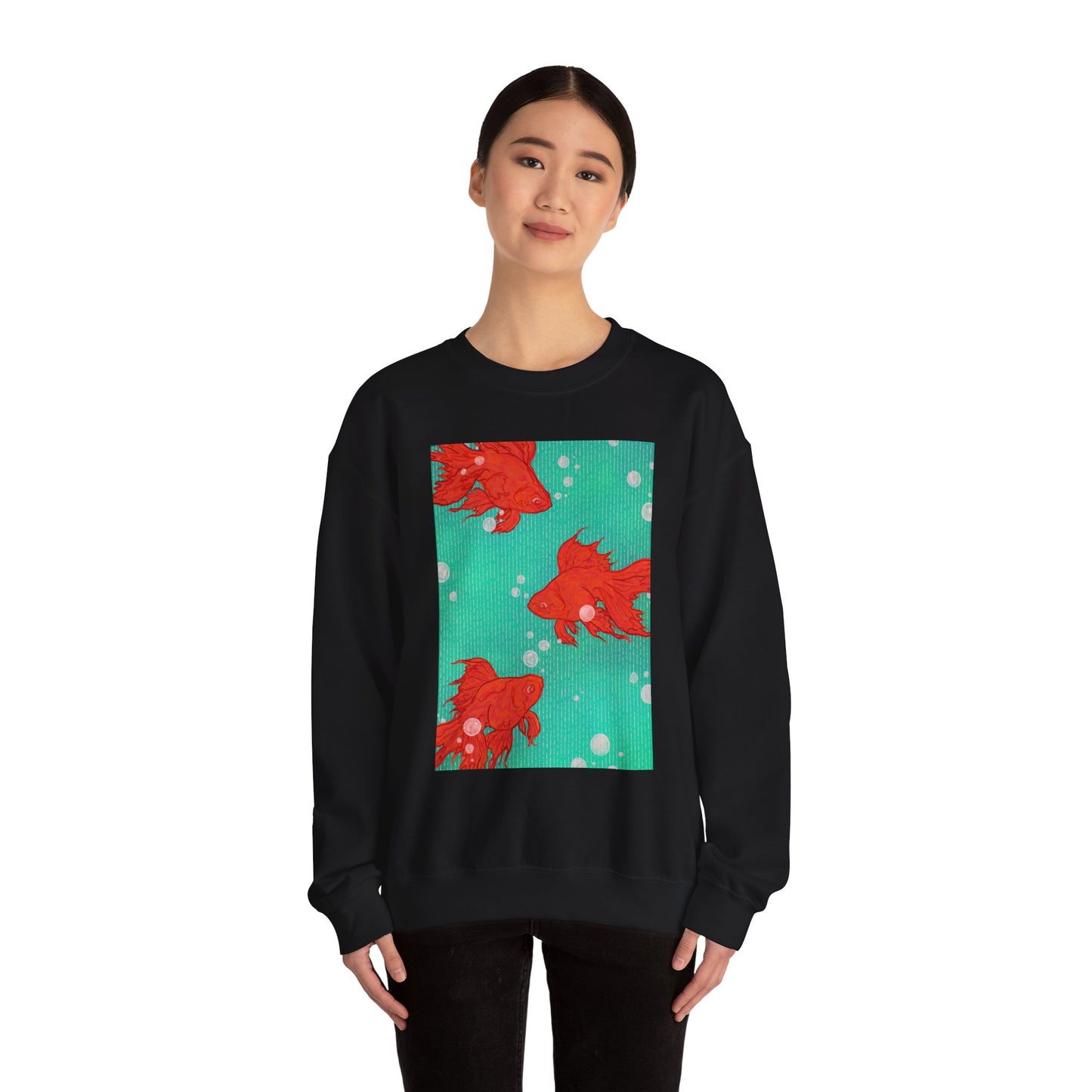 Colorful Fish Graphic Crewneck Sweatshirt, Cozy Unisex Sweater, Fun Graphic Top, Ideal Gift for Fish Lovers, Casual Everyday Wear, Comfy Goldfish Crewneck