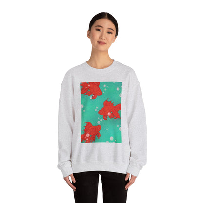 Colorful Fish Graphic Crewneck Sweatshirt, Cozy Unisex Sweater, Fun Graphic Top, Ideal Gift for Fish Lovers, Casual Everyday Wear, Comfy Goldfish Crewneck