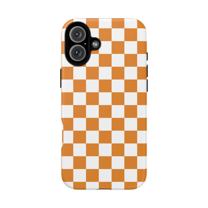 Orange Checkerboard Phone Case, Stylish Tough Cases for Protection, Gift for Friends, Trendy Cell Phone Accessories, Statement Tech Gear