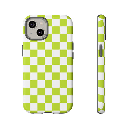 Lively Checker Pattern Phone Case | Tough Cases, Green Checkered Design, Unique Cell Phone Cover, Trendy Accessory, Gift Idea