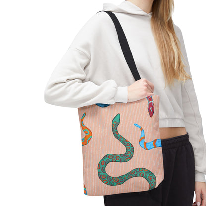 Snake Print Tote Bag, Eco-Friendly Shopping Bag, Trendy Beach Carryall, Boho Style Gift, Unique Art Tote, Grocery Tote Bag