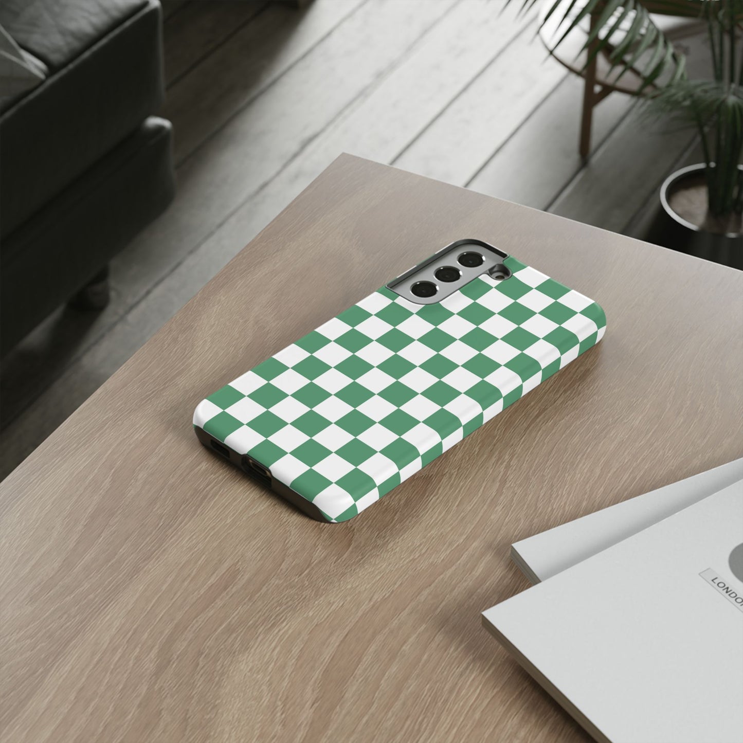 Stylish Phone Case - Green Checker Print, Trendy Phone Cover, Unique Gift, Modern Accessories, Eco-Friendly Case