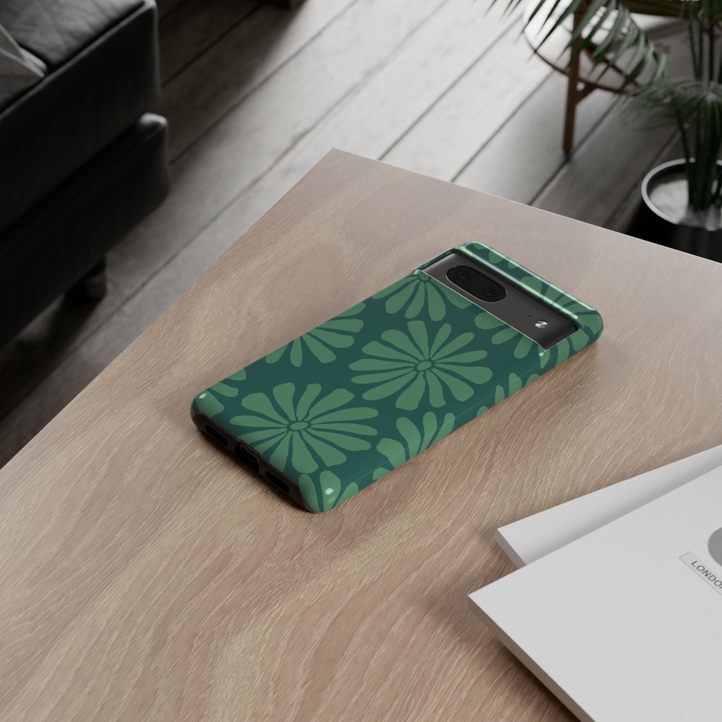 Stylish iPhone Case, Floral Phone Cover, Tough Phone Cases, Green Daisy Design, Unique Gift for Her, Spring Accessories