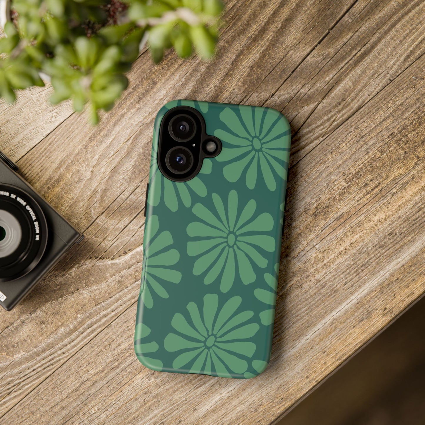 Stylish iPhone Case, Floral Phone Cover, Tough Phone Cases, Green Daisy Design, Unique Gift for Her, Spring Accessories