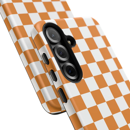 Orange Checkerboard Phone Case, Stylish Tough Cases for Protection, Gift for Friends, Trendy Cell Phone Accessories, Statement Tech Gear