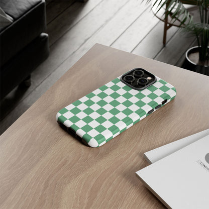 Stylish Phone Case - Green Checker Print, Trendy Phone Cover, Unique Gift, Modern Accessories, Eco-Friendly Case