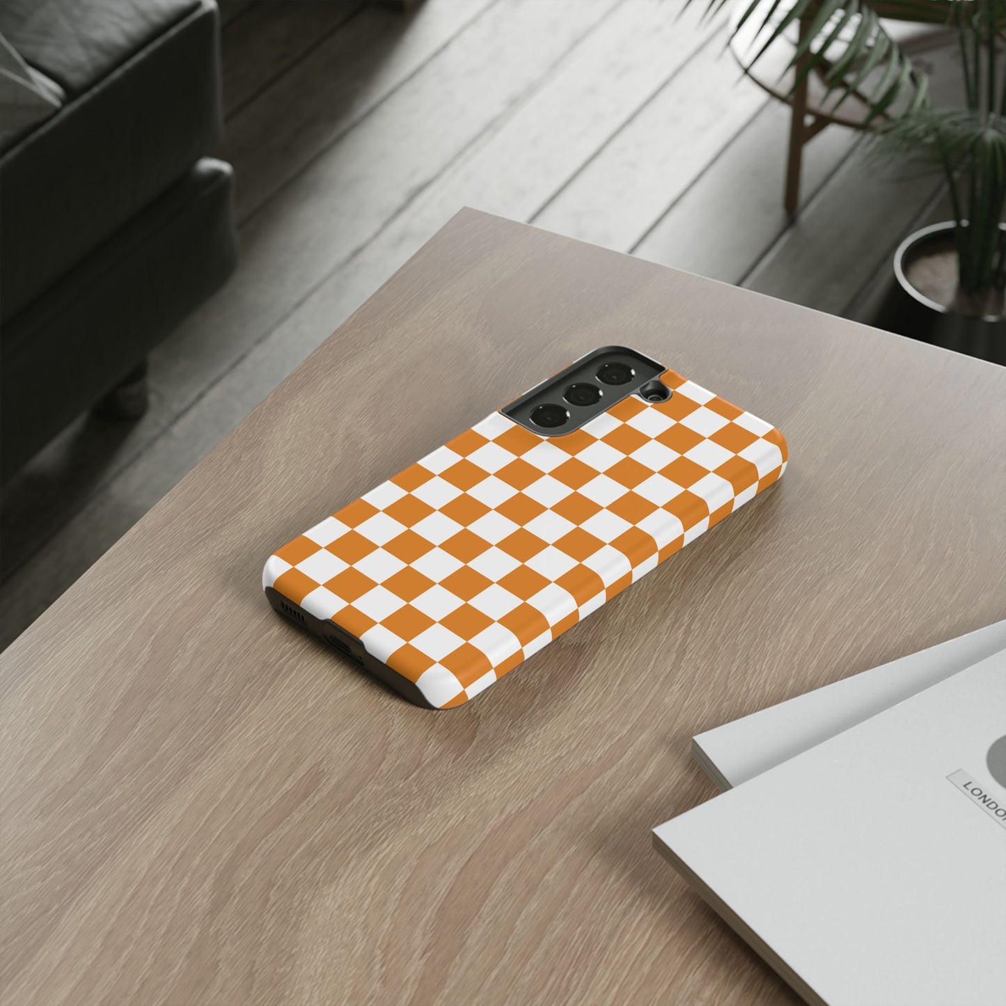 Orange Checkerboard Phone Case, Stylish Tough Cases for Protection, Gift for Friends, Trendy Cell Phone Accessories, Statement Tech Gear