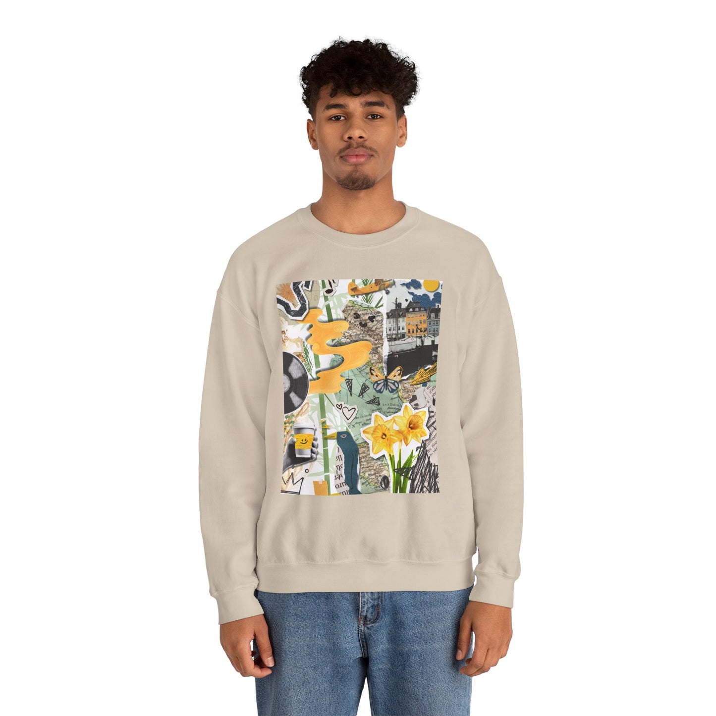Vibrant Art Sweatshirt for Creatives, Cozy Fall Layering, Gift for Artists, Unique Graphic Pullovers, Casual Everyday Wear, Abstract, Vintage, Collage, Crewneck, Cool Hoodies