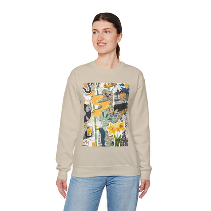 Vibrant Art Sweatshirt for Creatives, Cozy Fall Layering, Gift for Artists, Unique Graphic Pullovers, Casual Everyday Wear, Abstract, Vintage, Collage, Crewneck, Cool Hoodies