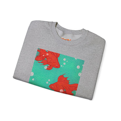 Colorful Fish Graphic Crewneck Sweatshirt, Cozy Unisex Sweater, Fun Graphic Top, Ideal Gift for Fish Lovers, Casual Everyday Wear, Comfy Goldfish Crewneck